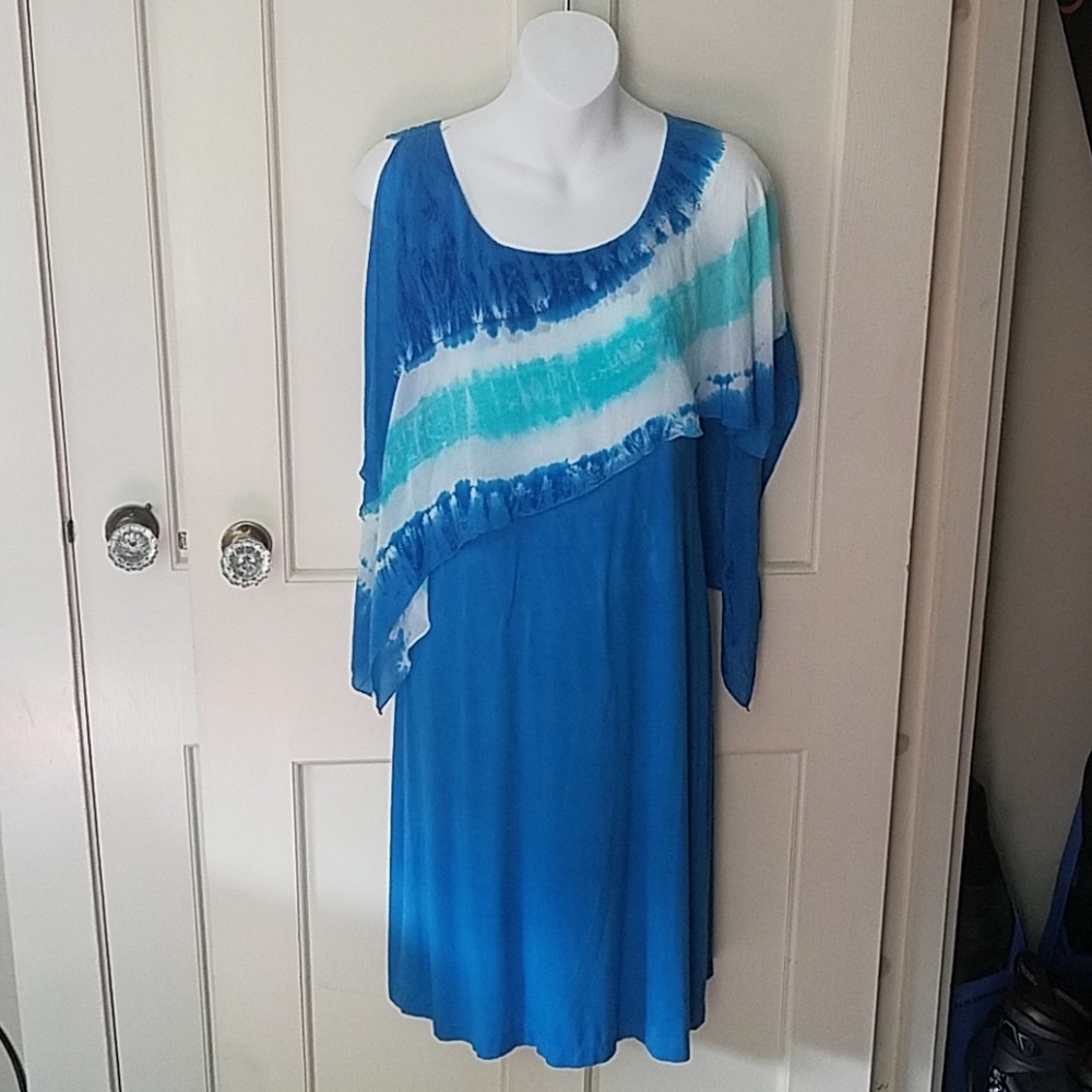 NWT Barbara Lesser capri blue tie dye dress